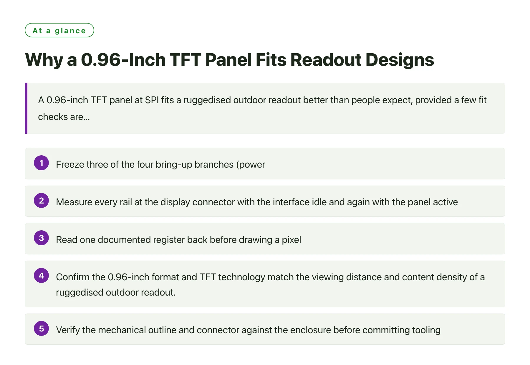 Why a 0.96-Inch TFT Panel Fits Readout Designs——全文要点速览